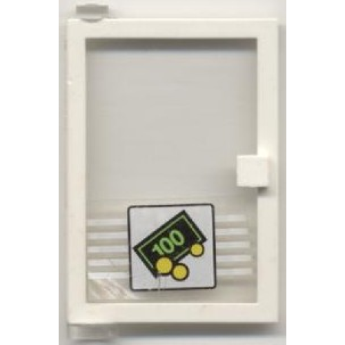 Деталь LEGO 73436c01pb05 Door 1 x 4 x 5 Left with Trans-Clear Glass and Bill & Coins Pattern (Sticker) - Set 1490
