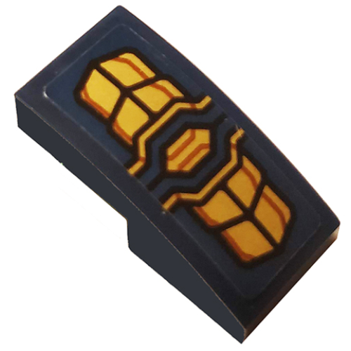 Деталь LEGO 11477pb087 Slope, Curved 2 x 1 x 2/3 with Gold Armor Plates Pattern (Sticker) - Set 76141