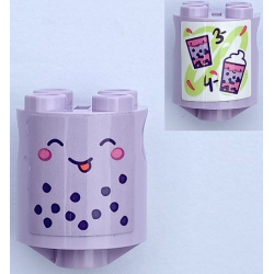 Brick, Round 2 x 2 x 2 Robot Body with Bottom Axle Holder (x Shape / + Orientation) with Face with Closed Eyes, Red Tongue, Dark Pink Cheeks and Dark Purple Spots / Bubble Tea, '3-' and '4-' Pattern on Both Sides (Stickers) - Set 41733