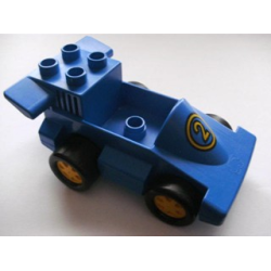 Duplo Car Formula One with Blue Base with Yellow Number 2 Pattern, 1 Stud in Cab Duplo Car Formula One with Blue Base with Yellow Number 2 Pattern, 1 Stud in Cab
