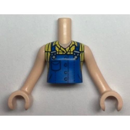 Деталь LEGO FTGpb338c01 Torso Mini Doll Girl Blue Overalls over Yellow Checkered Sleeveless Blouse Pattern, Light Nougat Arms with Hands