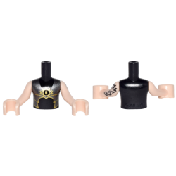 Torso Mini Doll Boy Silver and Gold Armor with Goblin Eye Pattern, Light Nougat Arms with Hands with Black Elves Tattoo