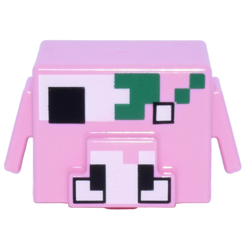 Деталь LEGO 73232pb03 Minifigure, Head, Modified Cube with Ear Flaps and Snout with Pixelated White Eye, Tusks and Skull, Black Eye Socket and Nostrils, Green Decaying Flesh Pattern