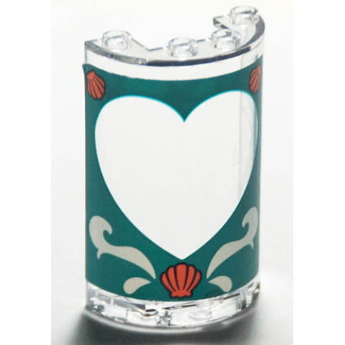 Деталь LEGO 85941pb026 Cylinder Half 2 x 4 x 5 with 1 x 2 Cutout with Heart Border and Coral Shells on Dark Turquoise Background Pattern (Sticker) - Set 41380