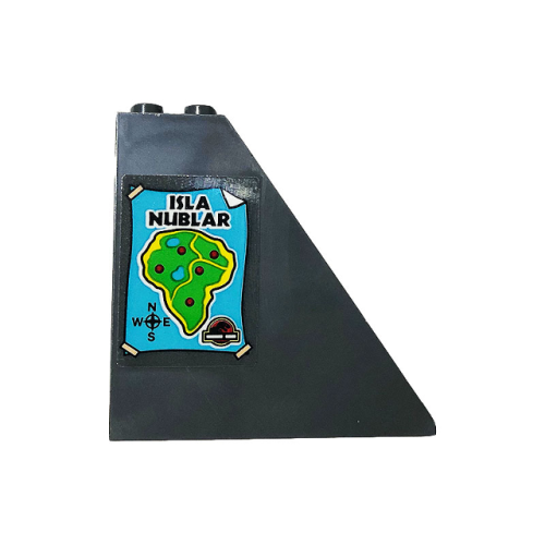 Деталь LEGO 30249pb07 Slope 55 6 x 1 x 5 without Bottom Stud Holders with Map, 'ISLA NUBLAR', Jurassic Park Logo and Compass Pattern (Sticker) - Set 75932