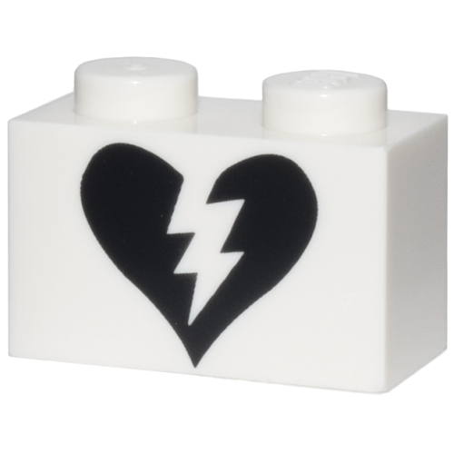 Деталь LEGO 3004pb358 Brick 1 x 2 with Black Split Broken Heart Pattern