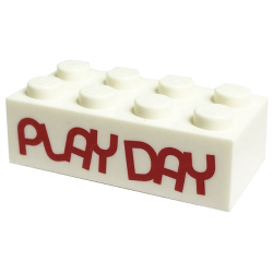 Brick 2 x 4 with Red 'PLAY DAY' Pattern (Play Day 2018 / 2019) Brick 2 x 4 with Red 'PLAY DAY' Pattern (Play Day 2018 / 2019)