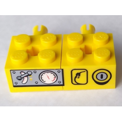 Stickered Assembly 4 x 2 x 1 with Gauges Pattern Model Right Side (Sticker) - Set 7344 - 2 Brick, Modified 2 x 2 with Pin and Axle Hole
