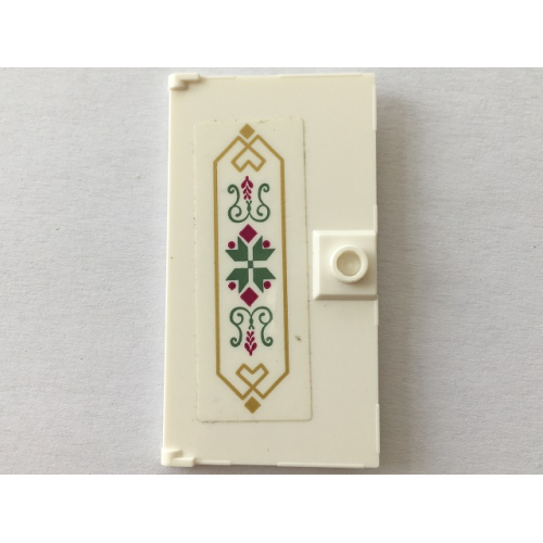 Деталь LEGO 60616pb044 Door 1 x 4 x 6 with Stud Handle with Magenta Flowers and Sand Green Scrollwork in Gold Geometric Border Pattern (Sticker) - Set 41068