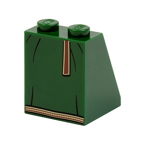 Деталь LEGO 3678bpb059 Slope 65 2 x 2 x 2 with Bottom Tube with Minifigure Dress / Skirt / Robe, Black Lines, Brown Hemline and Belt Pattern