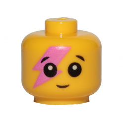 Minifigure, Baby / Toddler Head with Neck with Black Eyes, White Pupils, Smile, and Dark Pink Lightning Bolt Pattern Minifigure, Baby / Toddler Head with Neck with Black Eyes, White Pupils, Smile, and Dark Pink Lightning Bolt Pattern