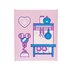 Glass for Window 1 x 6 x 6 Flat Front with Dark Pink, Dark Azure and White Pet Bowl, Mirror, Heart, Shelves, Containers and Kitchen Utensils Pattern