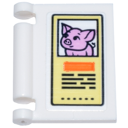 Деталь LEGO 24093pb075 Minifigure, Utensil Book Cover with Bright Light Yellow Sign, Bright Pink Pig, Orange Rectangle, and Black Text Pattern (Sticker) - Set 42615