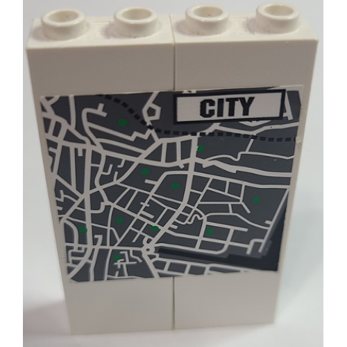 Деталь LEGO BA090pb06 Stickered Assembly 4 x 1 x 5 with 'CITY' in White Rectangle and Map Pattern (Sticker) - Set 7237 - 2 Brick 1 x 2 x 5