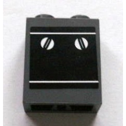 Brick 1 x 2 x 2 with Inside Axle Holder with Black Oven with White Controls Pattern (Sticker) - Set 3825 Brick 1 x 2 x 2 with Inside Axle Holder with Black Oven with White Controls Pattern (Sticker) - Set 3825