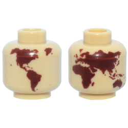Minifigure, Head without Face with Reddish Brown Globe World Map with Japan and Hawaii Pattern