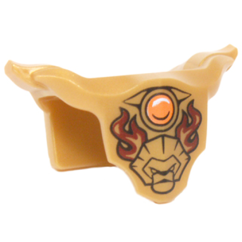 Деталь LEGO 18398pb06 Minifigure Armor Breastplate with Shoulder Pads with Lion Head, Dark Red Flames, and Orange Round Jewel (Fire Chi) Pattern
