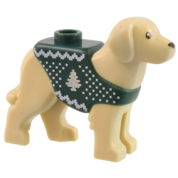 Dog, Labrador / Rescue Dog with Molded Dark Green Vest and Printed White and Gold Knit Fair Isle Holiday Sweater Pattern Dog, Labrador / Rescue Dog with Molded Dark Green Vest and Printed White and Gold Knit Fair Isle Holiday Sweater Pattern