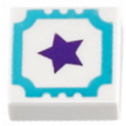 Деталь LEGO 3070pb104 Tile 1 x 1 with Medium Azure Outline and Dark Purple Star Pattern