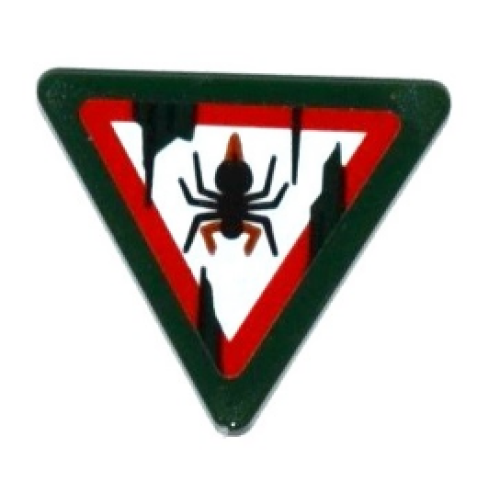 Деталь LEGO 892pb028 Road Sign 2 x 2 Triangle with Clip with Spider and Dirt Stains Pattern (Sticker) - Set 70604