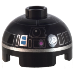 Brick, Round 2 x 2 Dome Top with Silver Lines and Bright Pink and Medium Azure Buttons Pattern (R2-E6)