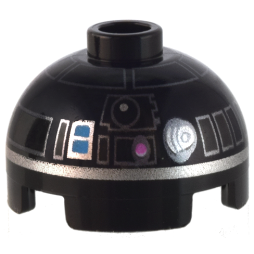 Деталь LEGO 553pb046 Brick, Round 2 x 2 Dome Top with Silver Lines and Bright Pink and Medium Azure Buttons Pattern (R2-E6)