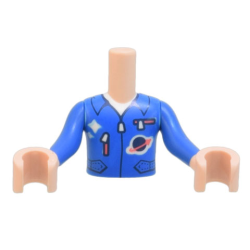 Torso Mini Doll Boy Jumpsuit with Zippers, Pockets, and Classic Space Logo Pattern, Light Nougat Arms with Hands with Blue Sleeves