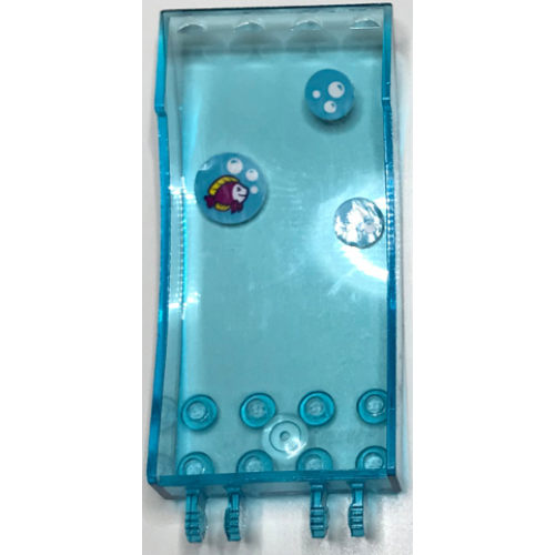 Деталь LEGO 46413pb016 Windscreen 8 x 4 x 2 Curved with Locking Dual 2 Fingers with Fish and Bubbles on Medium Azure Background Pattern (Stickers) - Set 41317