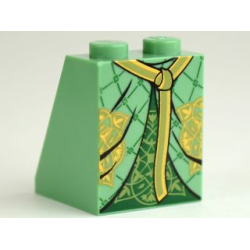 Slope 65 2 x 2 x 2 with Bottom Tube with Minifigure Dress / Skirt / Robe, Layered with Dark Green Panel and Gold Belt Pattern Slope 65 2 x 2 x 2 with Bottom Tube with Minifigure Dress / Skirt / Robe, Layered with Dark Green Panel and Gold Belt Pattern