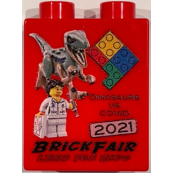 Duplo, Brick 1 x 2 x 2 with Dinosaurs vs Covid 2021 BrickFair Pattern