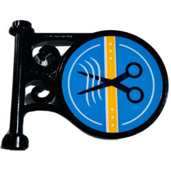 Road Sign Round on Pole with Flat Top Attachment with Scissors, Bright Light Orange Stripe and White Wavy Lines on Dark Azure Background Pattern on Both Sides (Stickers) - Set 41743