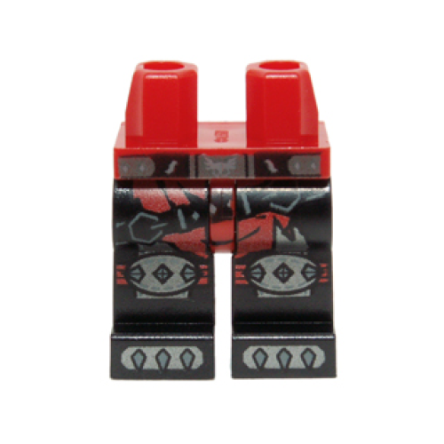 Деталь LEGO 970c11pb19 Hips and Black Legs with Red Loincloth, Black Belt, Silver Knee Pads and Claws Pattern