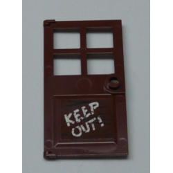 Door 1 x 4 x 6 with 4 Panes and Stud Handle with Black Wood Grain and White 'KEEP OUT!' Pattern (Sticker) - Set 60131 Door 1 x 4 x 6 with 4 Panes and Stud Handle with Black Wood Grain and White 'KEEP OUT!' Pattern (Sticker) - Set 60131