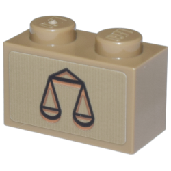 Brick 1 x 2 with Black and Medium Nougat Court Scales of Justice Pattern (Sticker) - Set 76271