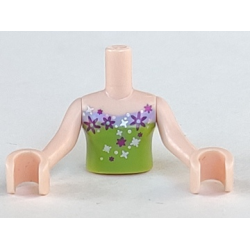 Torso Mini Doll Girl Lime Strapless Top with Lavender Trim and Silver and Magenta Flowers Pattern, Light Nougat Arms with Hands