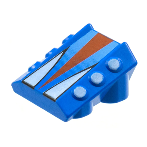 Деталь LEGO 30603pb03 Brick, Modified 2 x 2 No Studs, Sloped with 6 Side Pistons Raised with Red and White Triangles Pattern