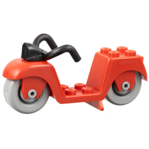 Деталь LEGO fabac3 Fabuland Scooter with Black Handlebars and Light Gray Wheels - Red