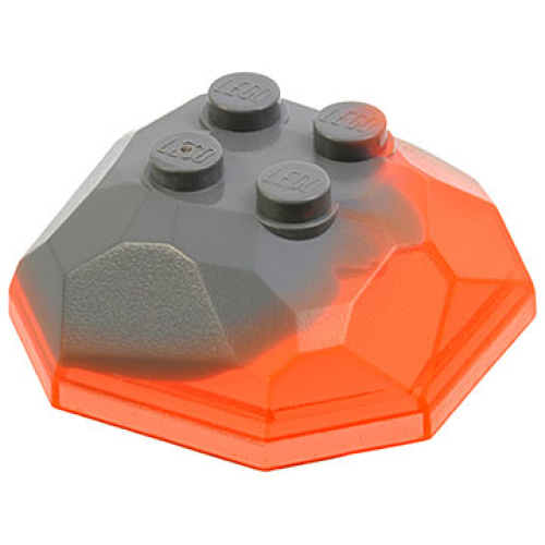 Деталь LEGO 30293pb01 Rock 4 x 4 Octagonal Boulder, Top with Marbled Trans-Neon Orange Pattern