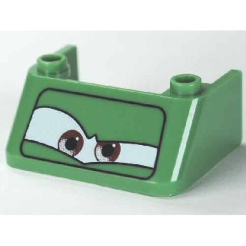 Деталь LEGO 2437pb04 Windscreen 3 x 4 x 1 1/3 with 2 Studs on Top with Brown Eyes on White Background Pattern 2