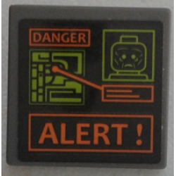 Road Sign 2 x 2 Square with Open O Clip with 'DANGER,' Map, Minifigure Head and 'ALERT !' Pattern (Sticker) - Set 75902