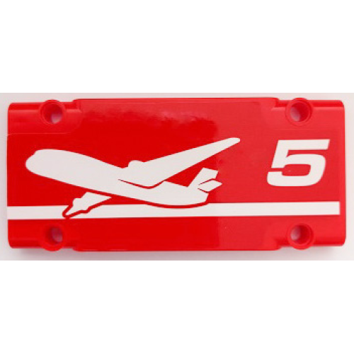 Деталь LEGO 64782pb064L Technic, Panel Plate 5 x 11 x 1 with White Airplane, Stripe and Number 5 Pattern Model Left Side (Sticker) - Set 42068