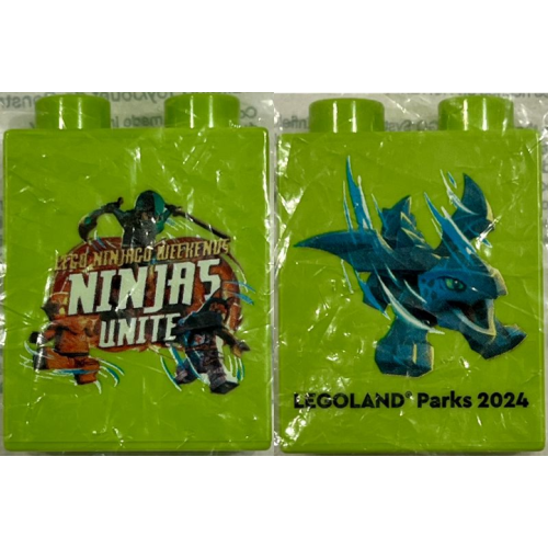 Деталь LEGO 4066pb873 Duplo, Brick 1 x 2 x 2 with LEGO Ninjago Weekends Ninjas Unite LEGOLAND Parks 2024 Pattern