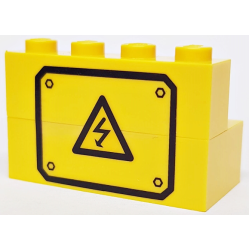 Stickered Assembly 4 x 2 x 2 with Black Electricity Danger Sign and Border Pattern (Sticker) - Set 7243 - 1 Brick 1 x 4, 1 Brick 2 x 4