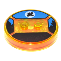 Dimensions Toy Tag 4 x 4 x 2/3 with 2 Studs and Trans-Orange Bottom with Black Bicycle Silhouette in White Circle on Blue Background Pattern (E.T.) Dimensions Toy Tag 4 x 4 x 2/3 with 2 Studs and Trans-Orange Bottom with Black Bicycle Silhouette in White Circle on Blue Background Pattern (E.T.)