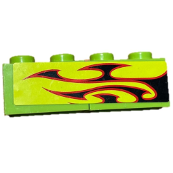 Stickered Assembly 4 x 1 with Black and Dark Red Flames Pattern Model Right Side (Sticker) - Set 8681 - 2 Brick 1 x 2