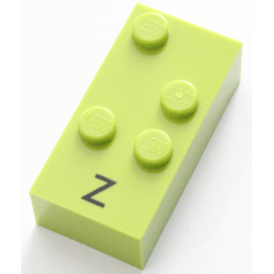 Brick, Braille 2 x 4 with 4 Studs with Black Capital Letter Z Pattern (dots-1356 ⠵)