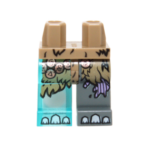 Деталь LEGO 970d22pb02 Hips and 1 Dark Bluish Gray Left Leg, 1 Trans-Light Blue Right Leg with Fur, Copper Pendants, Medium Lavender Sinew Patches and White Toenails Pattern