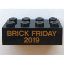 Brick 2 x 4 with Gold 'BRICK FRIDAY 2019' Pattern