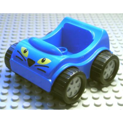 Duplo Car with Molded Pearl Light Gray Wheels and Black Treaded Tires with Yellow Eyes, Black Nose and Whiskers Pattern Duplo Car with Molded Pearl Light Gray Wheels and Black Treaded Tires with Yellow Eyes, Black Nose and Whiskers Pattern
