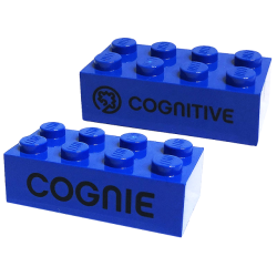Brick 2 x 4 with Black 'COGNITIVE' and 'COGNIE' Pattern on Opposite Sides (Play Day 2019)